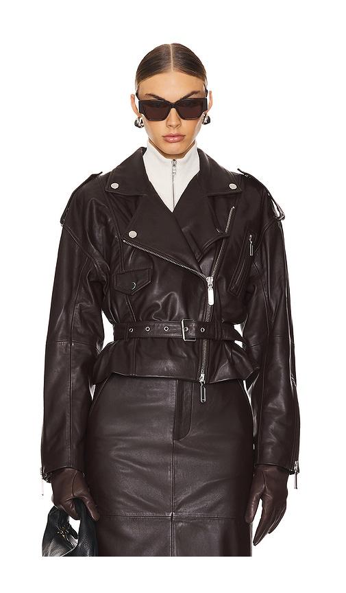 Camila Coelho Ambrosia Leather Moto Jacket in Brown by CAMILA COELHO