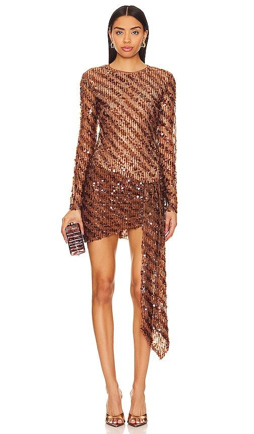 Camila Coelho Cataleya Sequin Mini Dress in Metallic Bronze, brown by CAMILA COELHO
