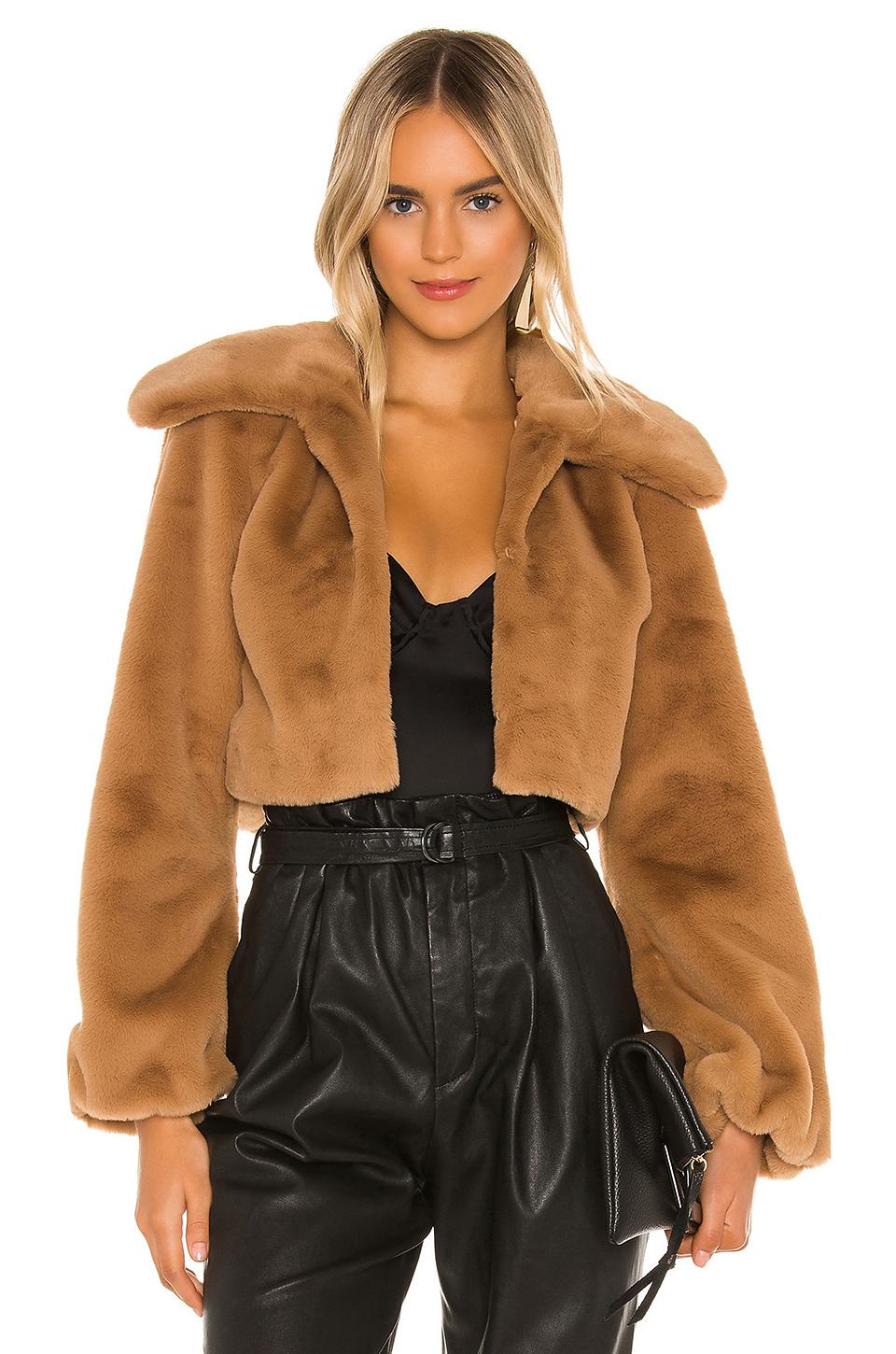 Camila Coelho Cleobella Cropped Faux Fur Jacket in Beige by CAMILA COELHO