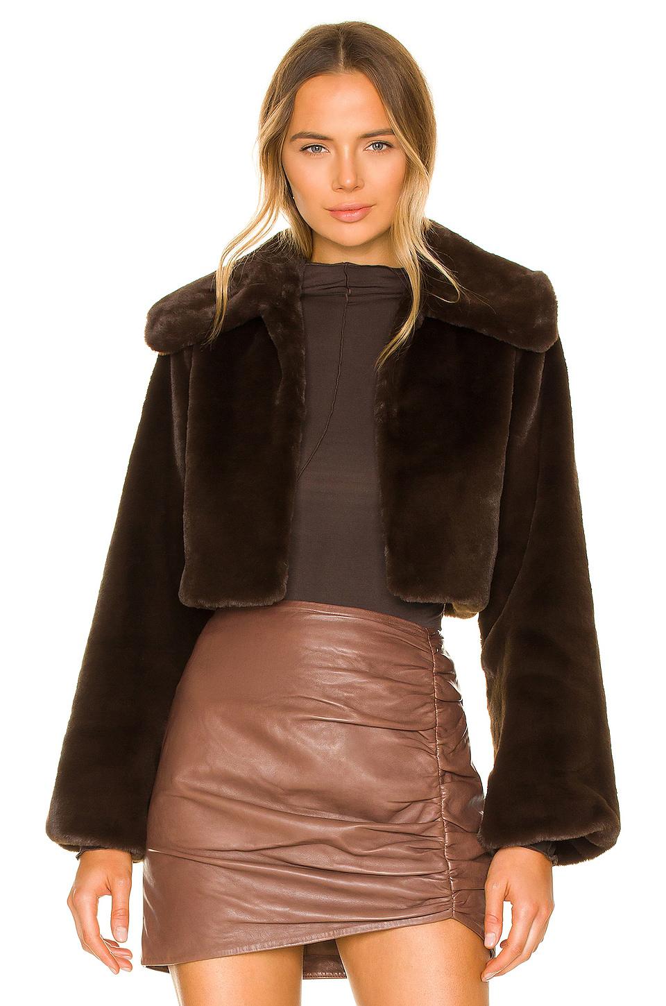 Camila Coelho Cleobella Cropped Faux Fur Jacket in Chocolate by CAMILA COELHO