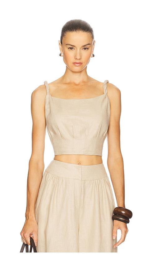 Camila Coelho Harlow Linen Top in Beige by CAMILA COELHO