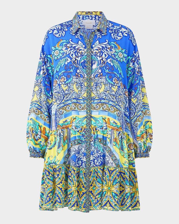 Beneath The Andalusian Sun Printed Tiered Shirtdress by CAMILLA