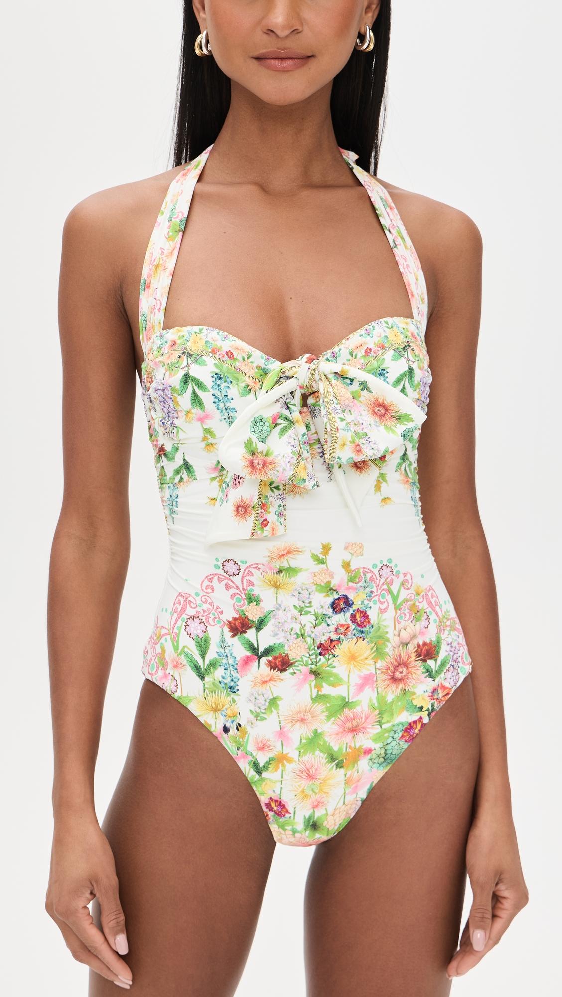 Bow Tie Gathered Underwire Halter One Piece by CAMILLA