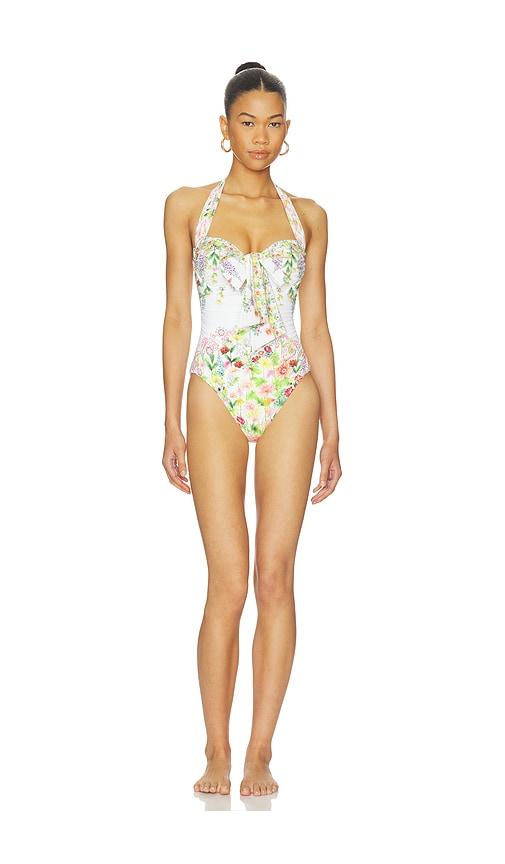 Camilla Bow Tie Gathered Underwire Halter One Piece in Beige by CAMILLA