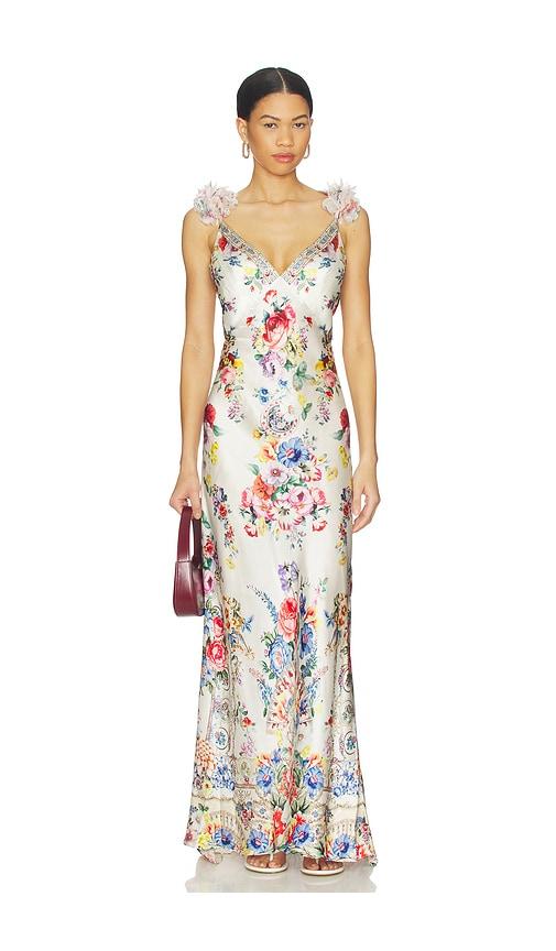Camilla V Neck Bias Slip Dress With Back Frill in Ivory by CAMILLA
