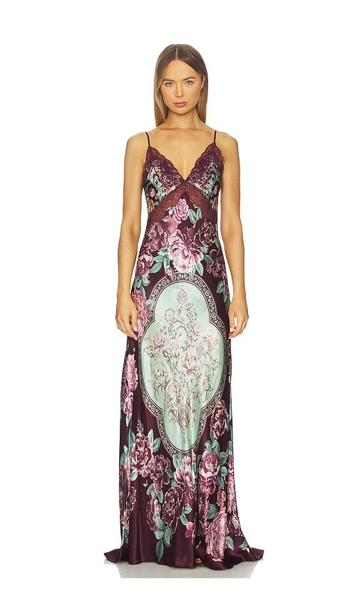 Camilla V Neck Long Bias Slip Dress With Train in Wine by CAMILLA