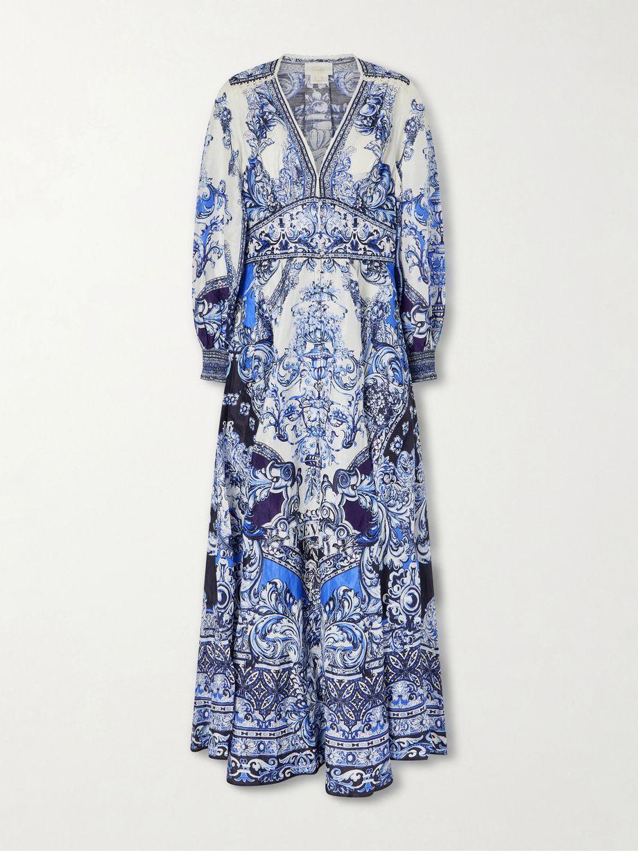 Crystal-embellished printed linen and silk-blend maxi dress by CAMILLA