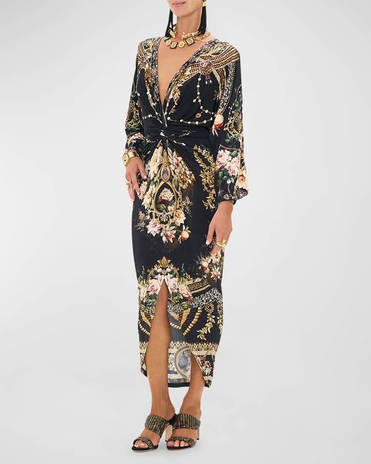 Long Split Front-Twist Floral Midi Dress by CAMILLA