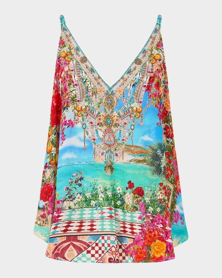 Meet Me in Mallorca V-Neck Silk Cami by CAMILLA