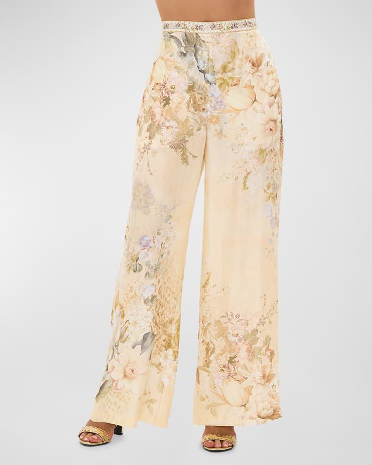 Minimal Floral Silk-Blend Wide-Leg Pants by CAMILLA