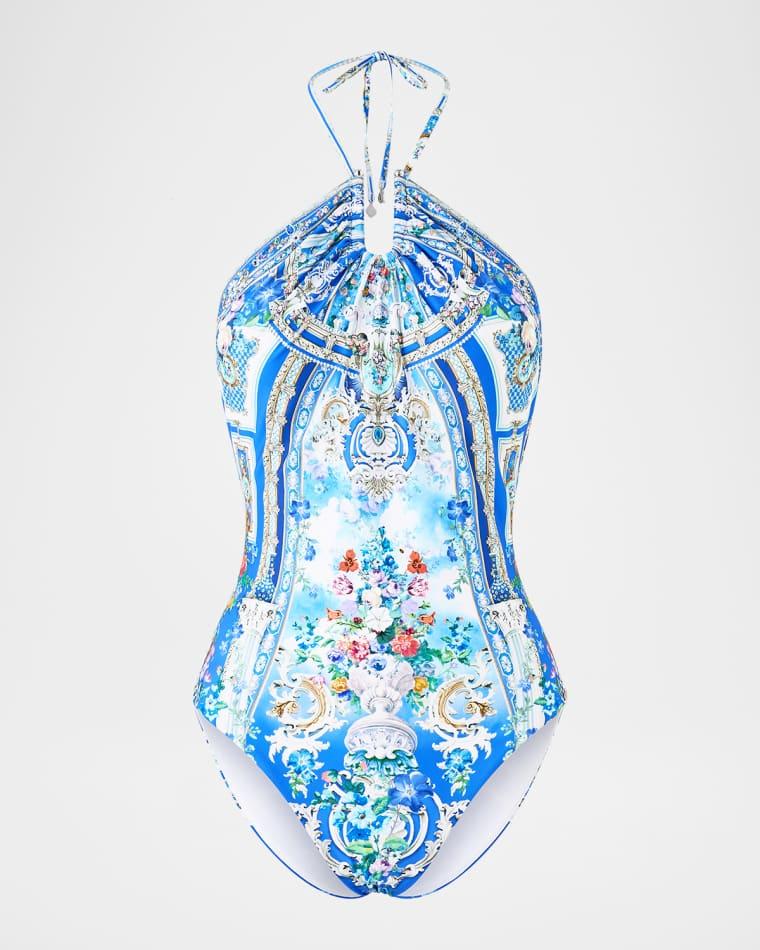 Ottoman Opulence Diamond Neck Halter One-Piece Swimsuit by CAMILLA