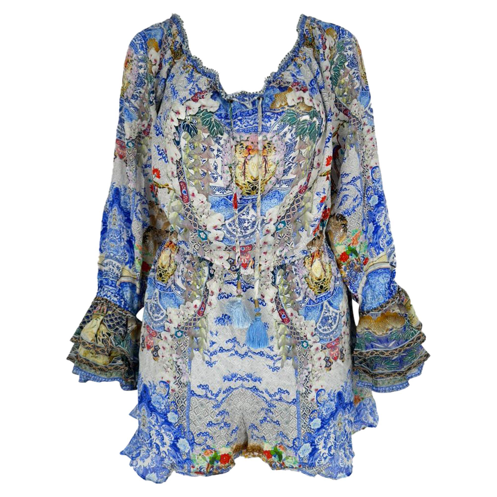 Preloved V-Neck Printed Romper in Multicolor Silk by CAMILLA