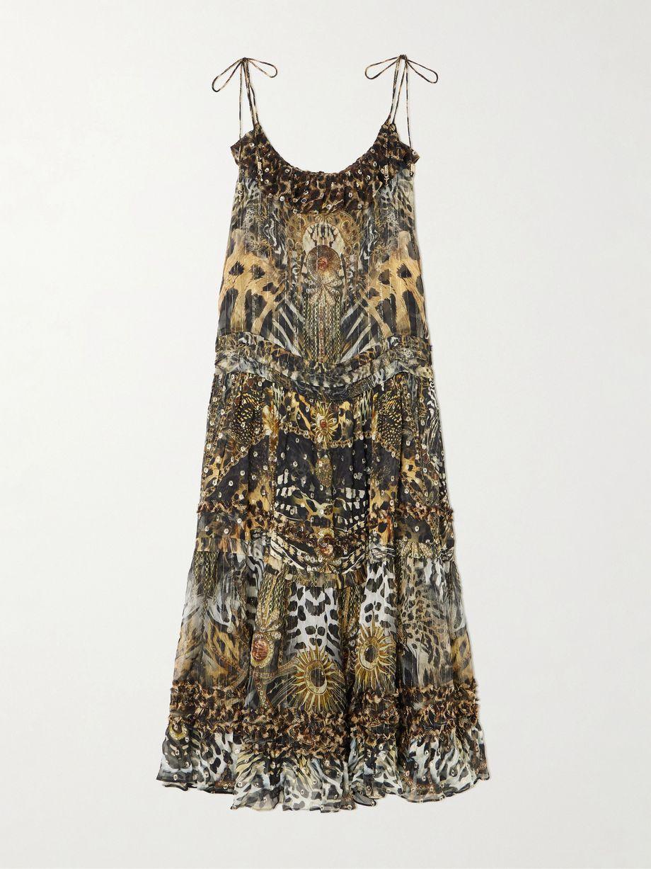 Ruffled tiered leopard-print embellished fil coupé midi dress by CAMILLA