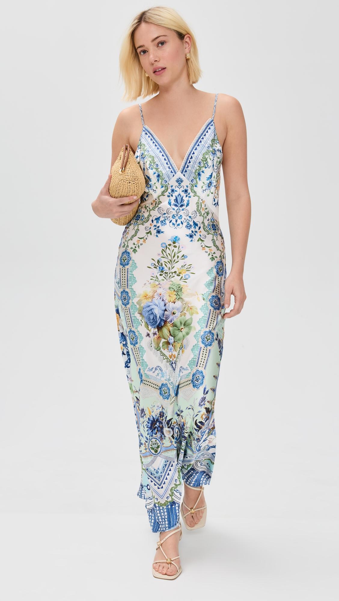 V Neck Full Length Bias Slip Dress by CAMILLA