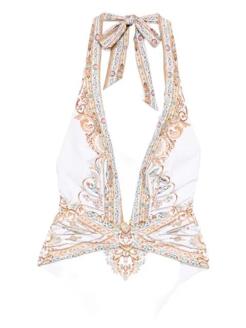 halterneck embellished swimsuit by CAMILLA