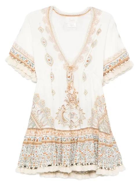 pom-pom trim V-neck mini dress by CAMILLA