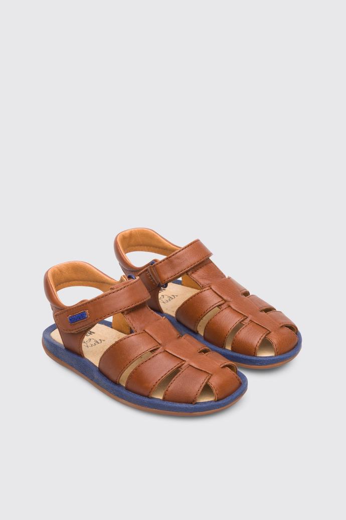 Bicho Closed brown T-strap sandal for kids by CAMPER