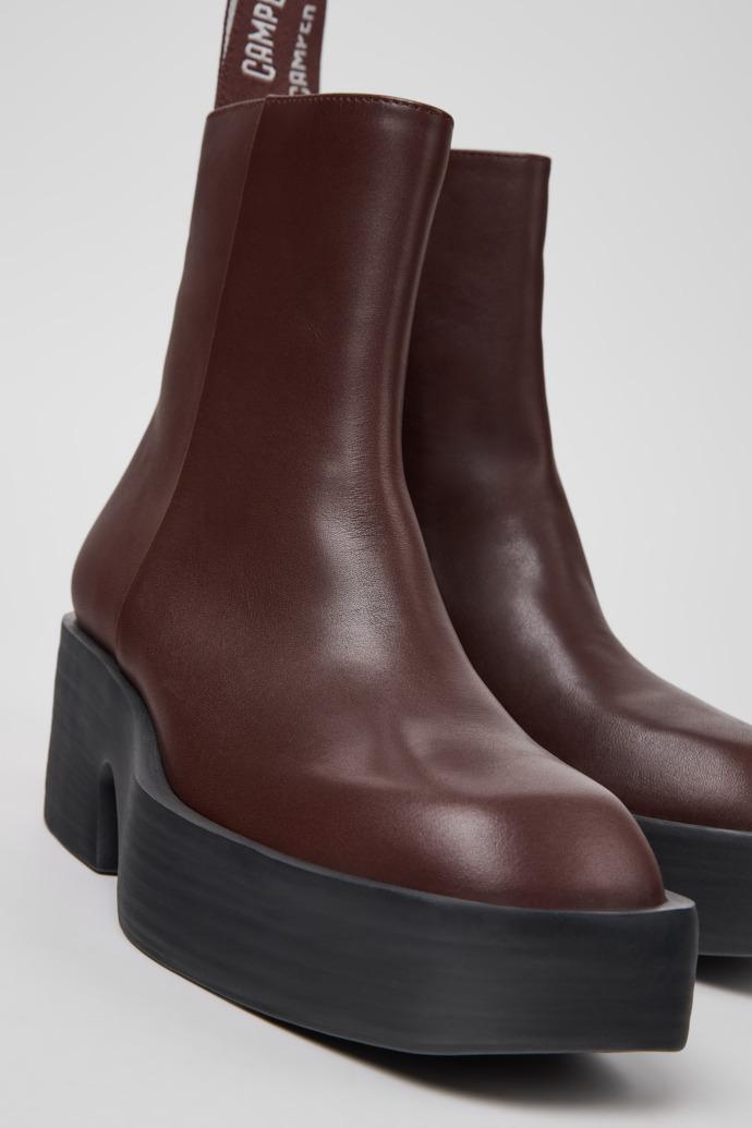 Billie Burgundy Leather Mid Boots for Women. by CAMPER
