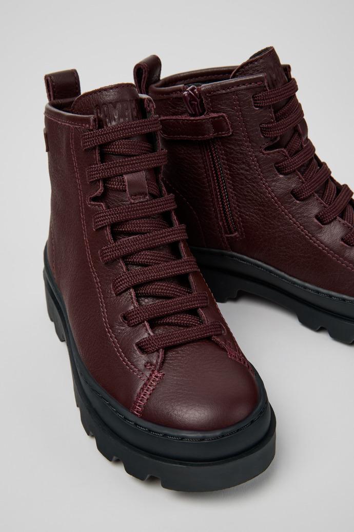Brutus Burgundy Leather Ankle Boots for Kids. by CAMPER