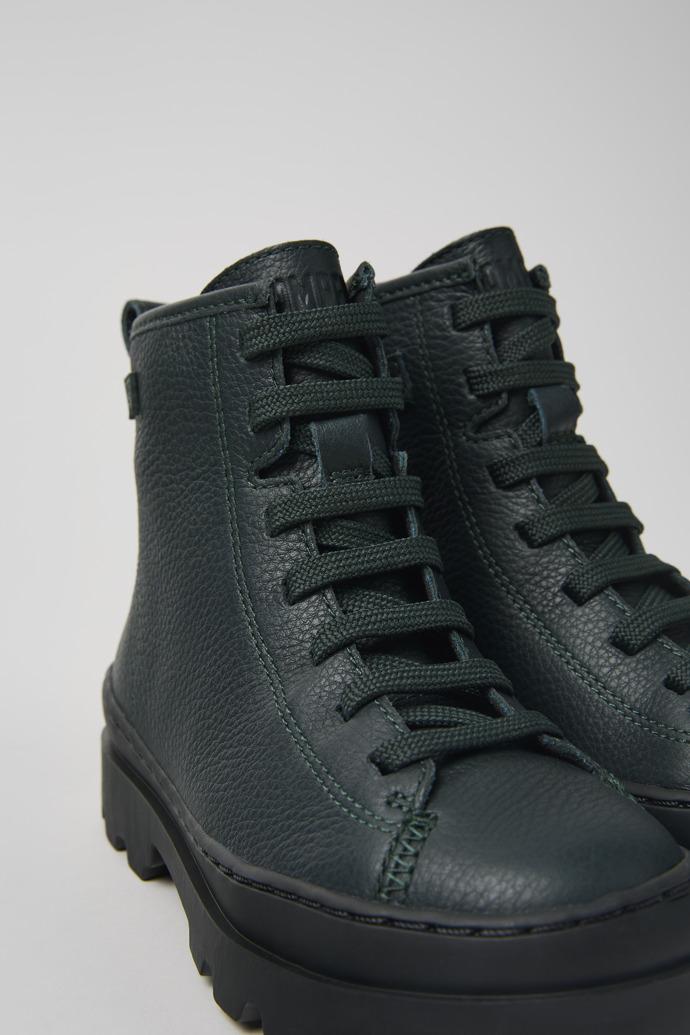 Brutus Dark green leather ankle boots for kids by CAMPER