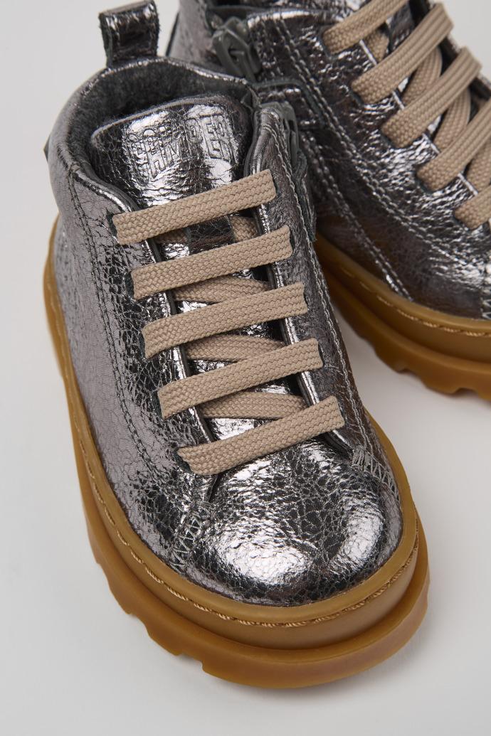 Brutus Metallic gray leather ankle boots for kids by CAMPER