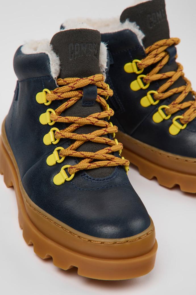 Brutus Navy blue leather and nubuck ankle boots for kids by CAMPER