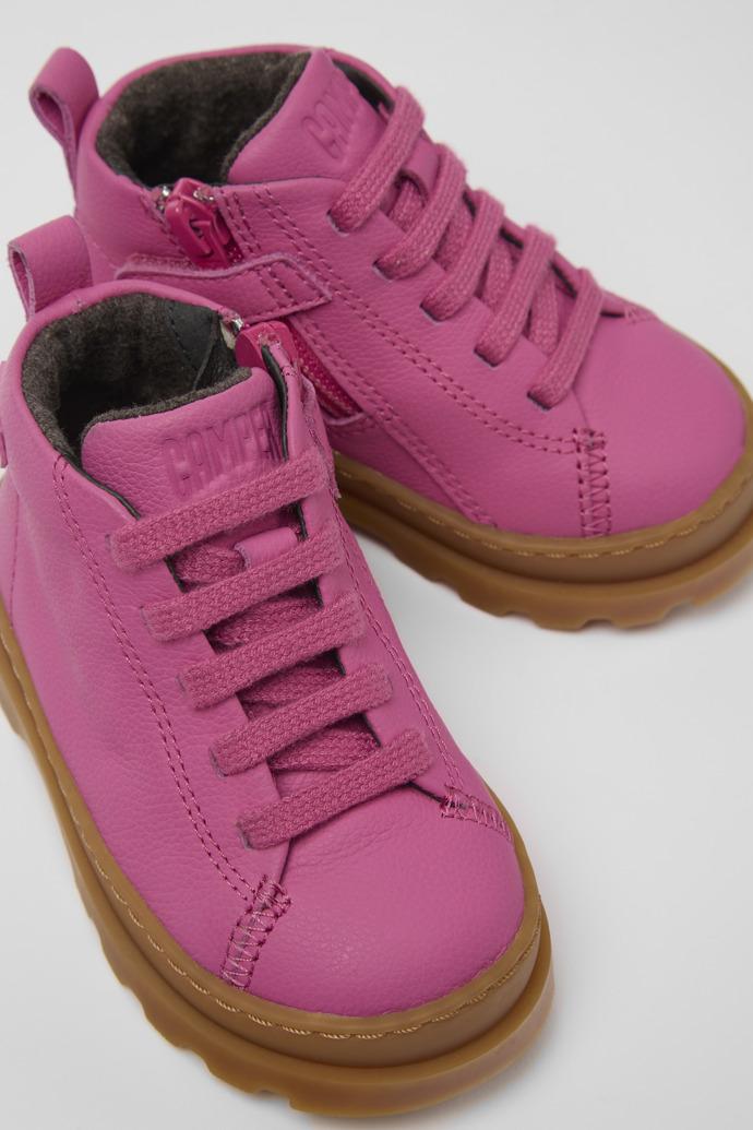 Brutus Pink leather lace-up boots by CAMPER