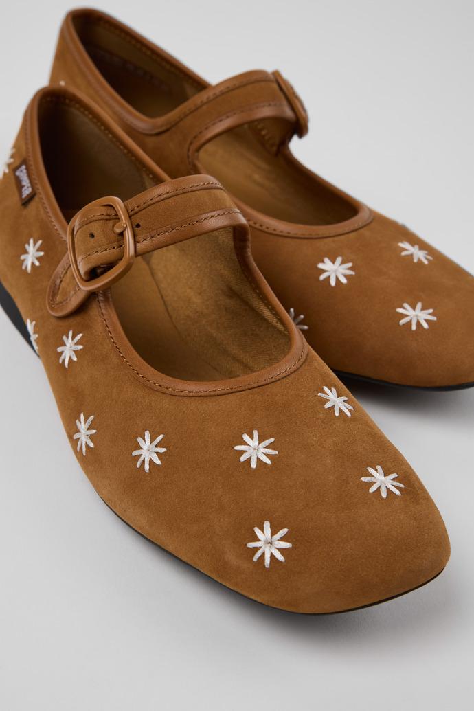 Casi Myra Brown Nubuck and Leather Ballerinas for Women. by CAMPER