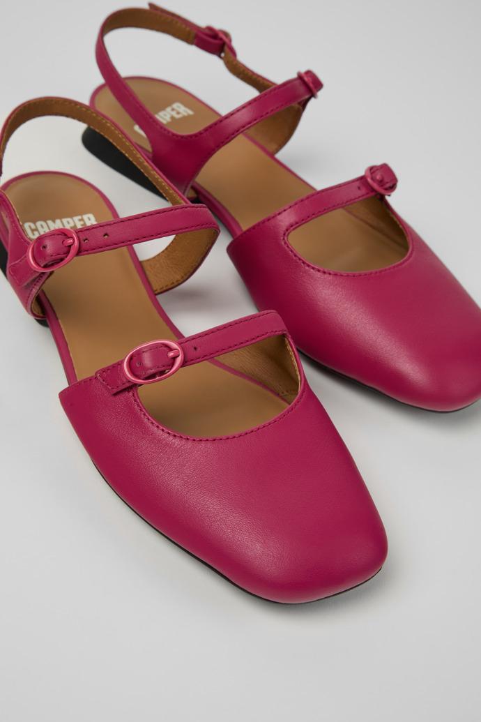 Casi Myra Burgundy Leather Semi-Open Shoes for Women. by CAMPER
