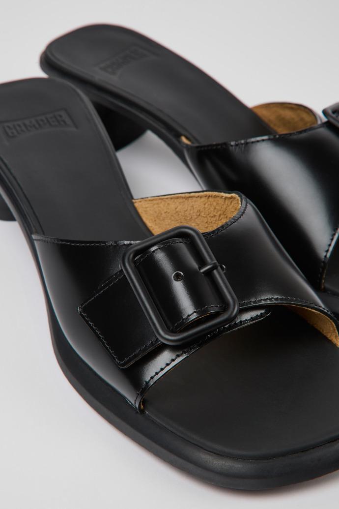 Dina Black leather sandals for women by CAMPER