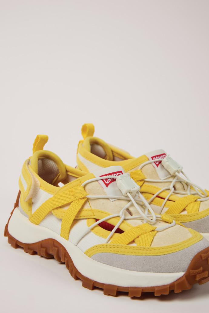 Drift Trail White and Yellow Textile and Nubuck Semi-Open Shoes for kids. by CAMPER