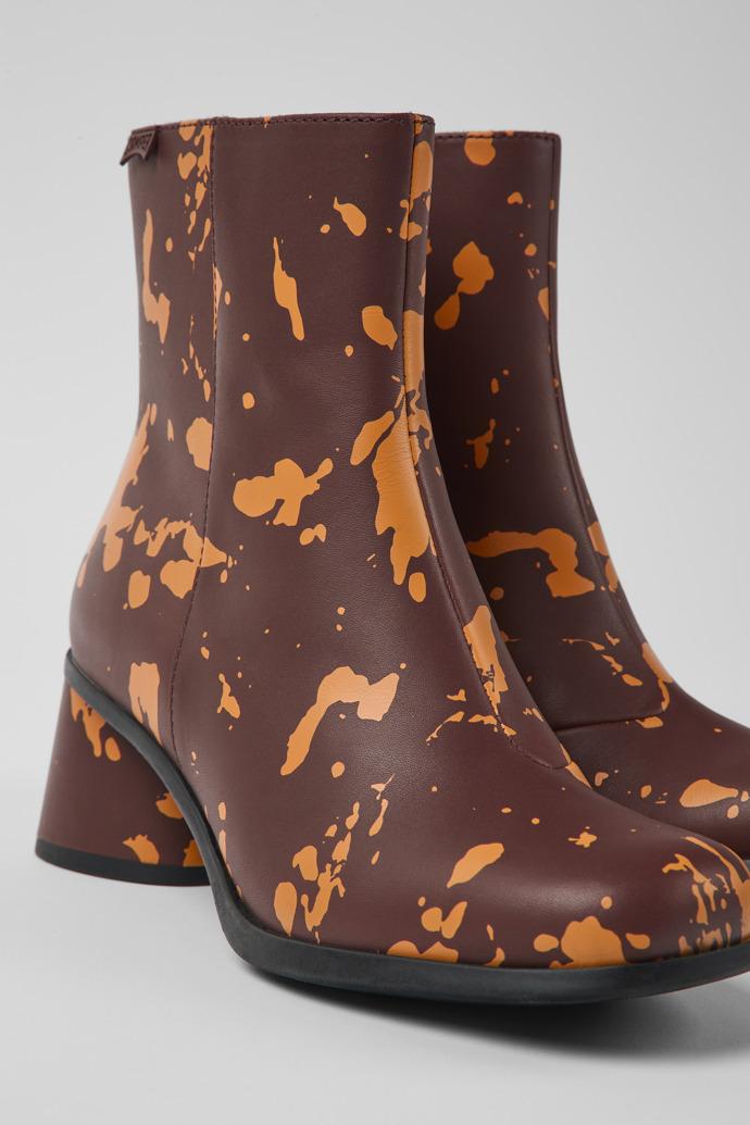 Kiara Burgundy and orange printed leather ankle boots by CAMPER