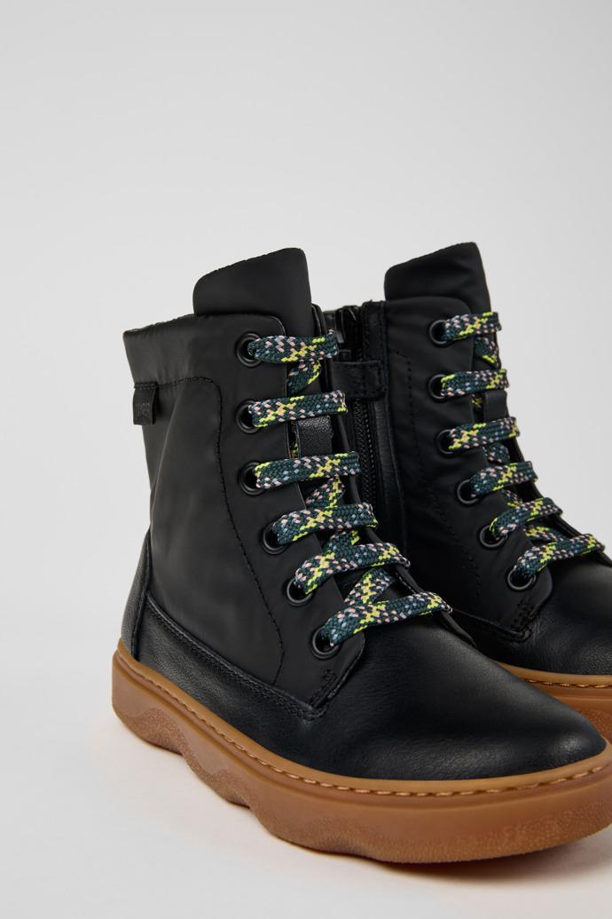 Kiddo Black leather and textile ankle boots for kids by CAMPER