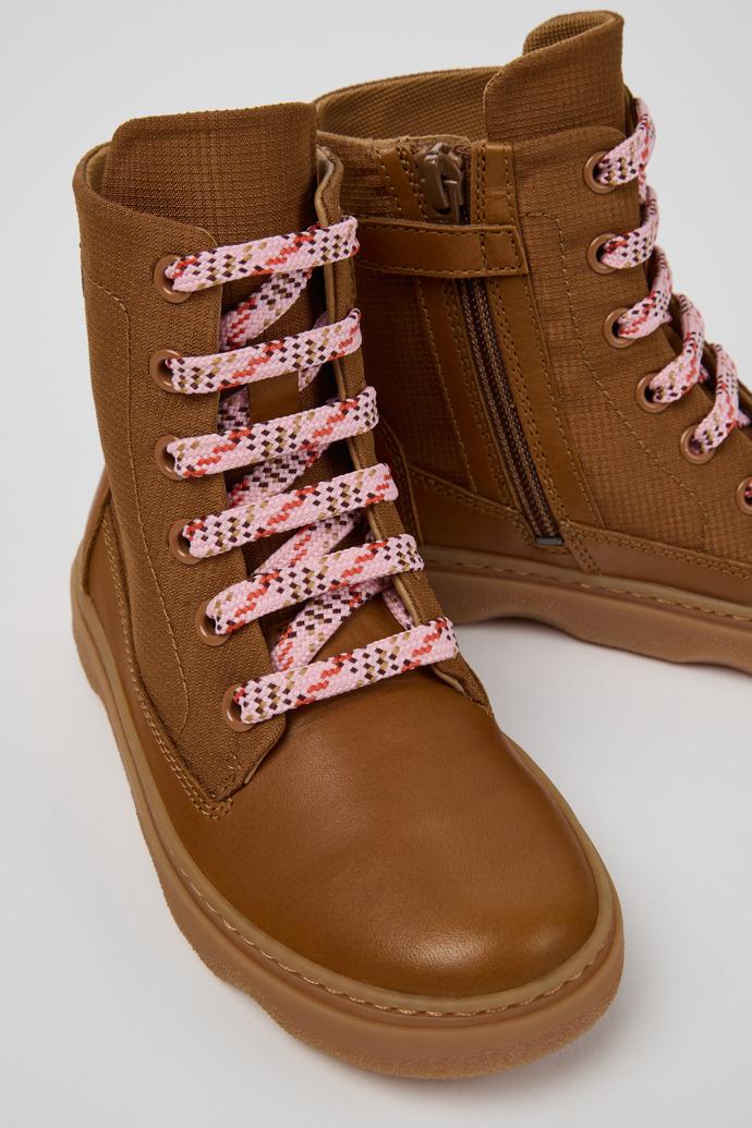 Kiddo Brown Textile and Leather Ankle Boots for Kids. by CAMPER