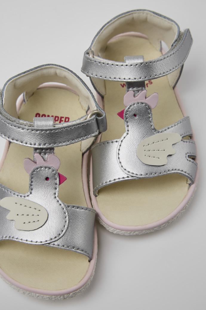Miko Silver leather sandals for girls by CAMPER