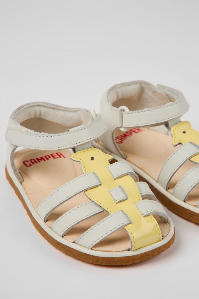 Miko White and yellow leather sandals for kids by CAMPER