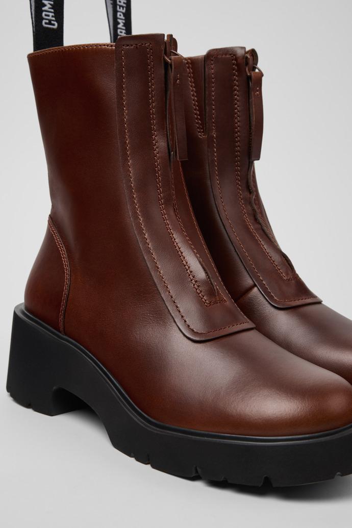 Milah Brown Leather Mid Boots for Women. by CAMPER