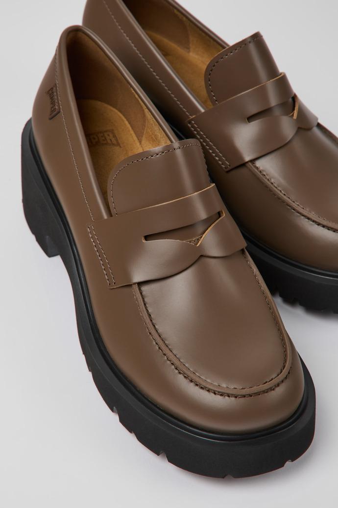 Milah Brown leather loafers for women by CAMPER