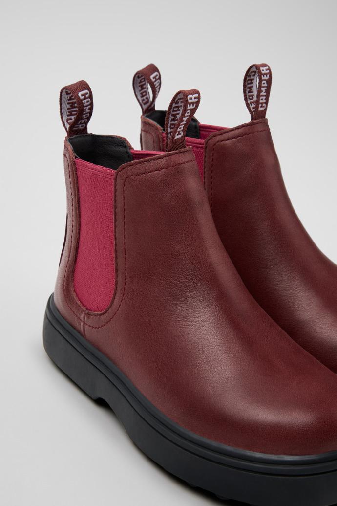 Norte Burgundy Leather Ankle Boots for Children. by CAMPER
