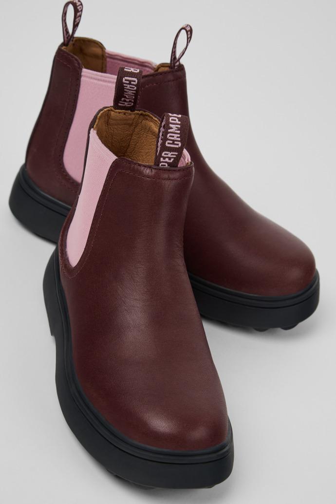 Norte Burgundy Leather Ankle Boots for Kids. by CAMPER