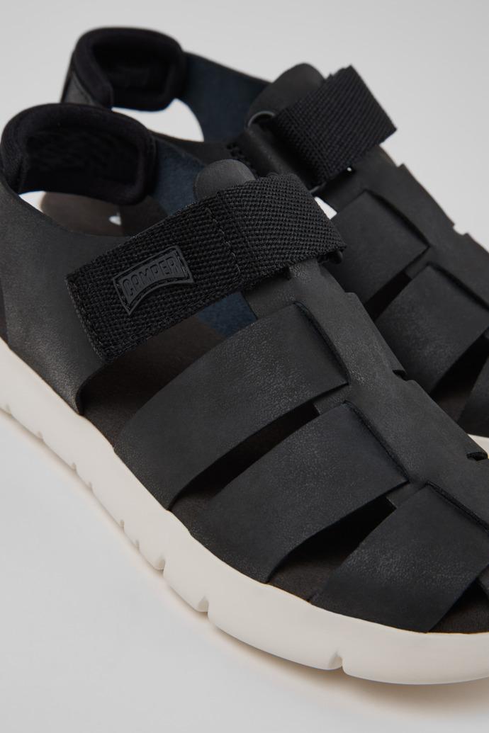 Oruga Black Leather and Textile Closed Sandals for kids. by CAMPER
