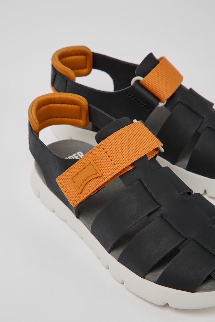 Oruga Black and orange leather sandals for kids by CAMPER