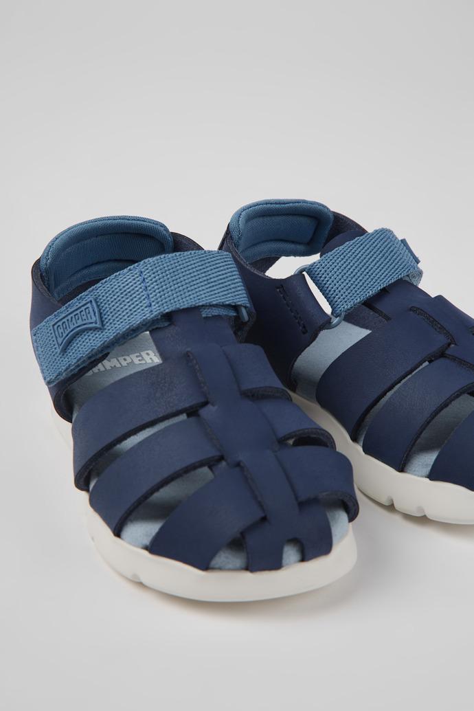 Oruga Blue leather and textile sandals for kids by CAMPER