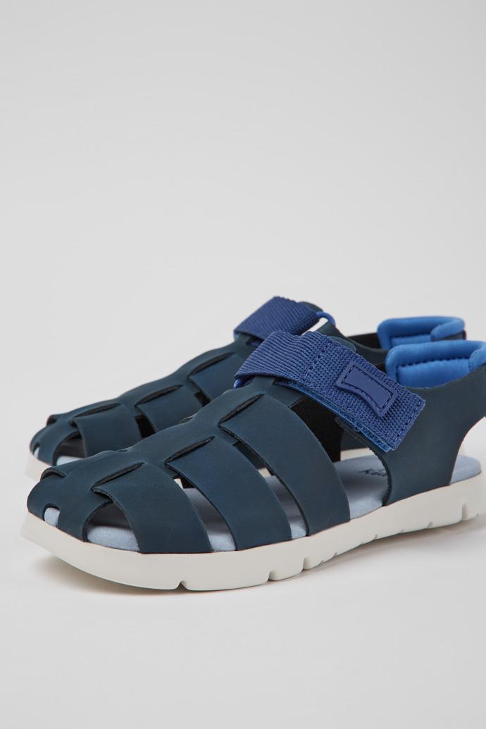 Oruga Blue leather sandals for kids by CAMPER