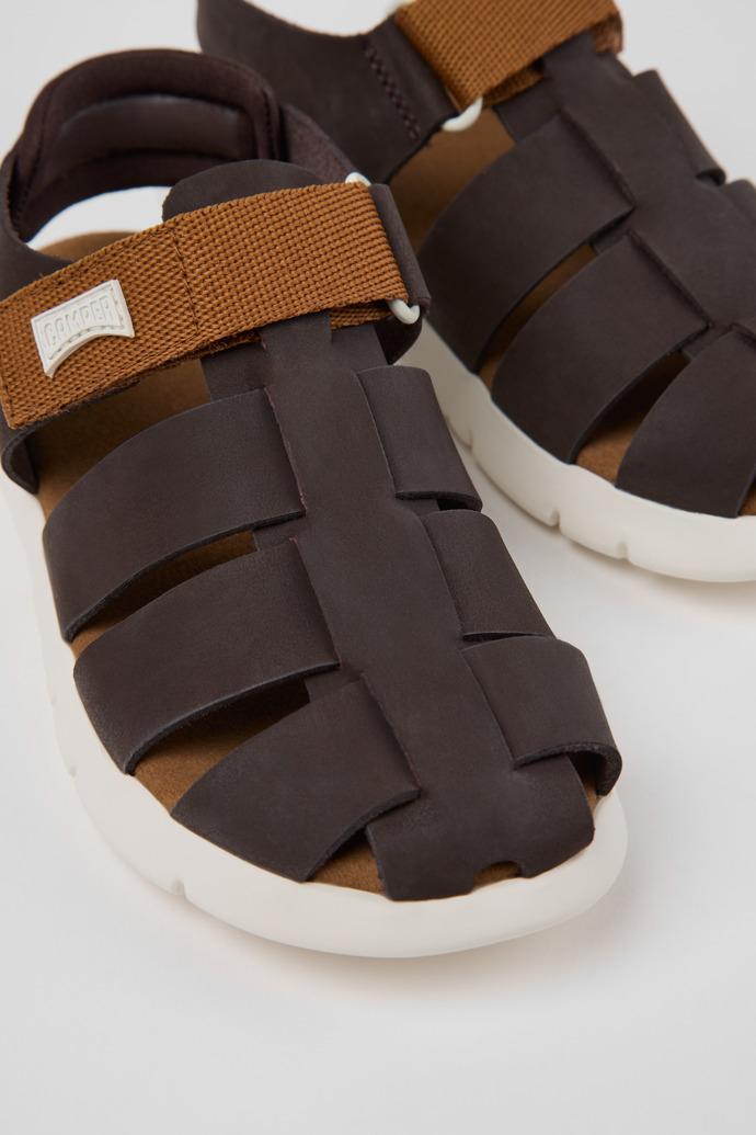 Oruga Brown Leather and Textile Closed Sandals for kids. by CAMPER