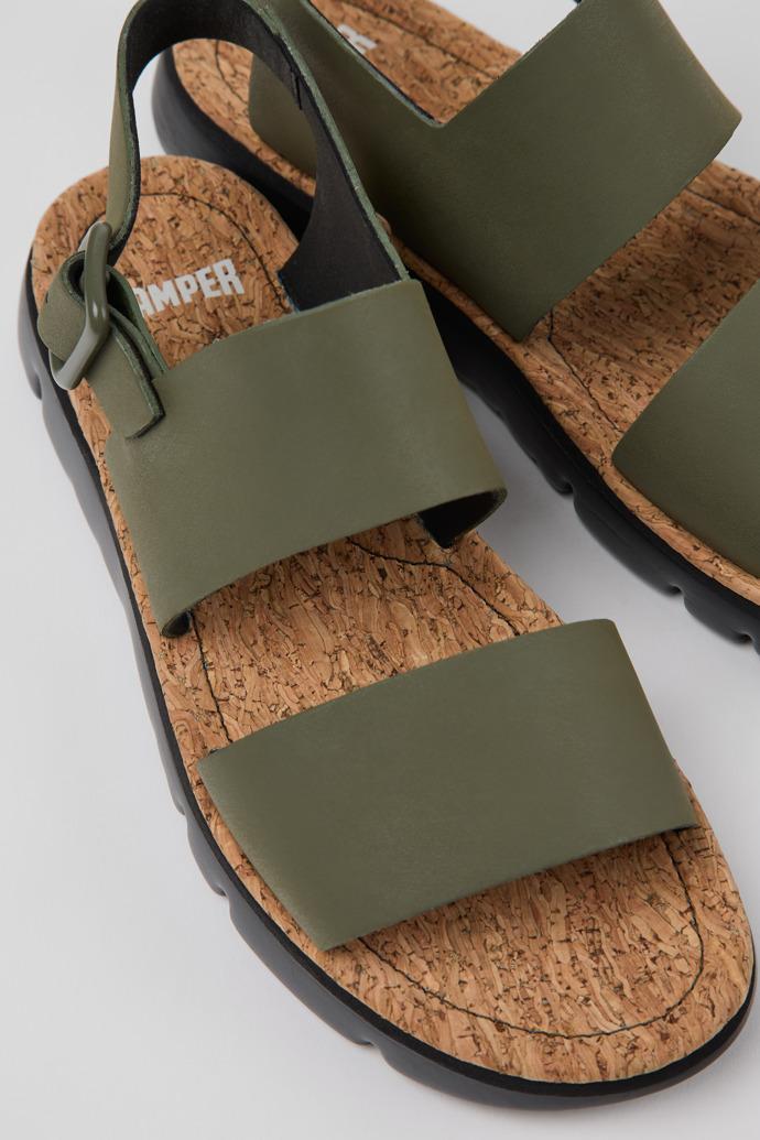 Oruga Green Leather Sandals for Women. by CAMPER