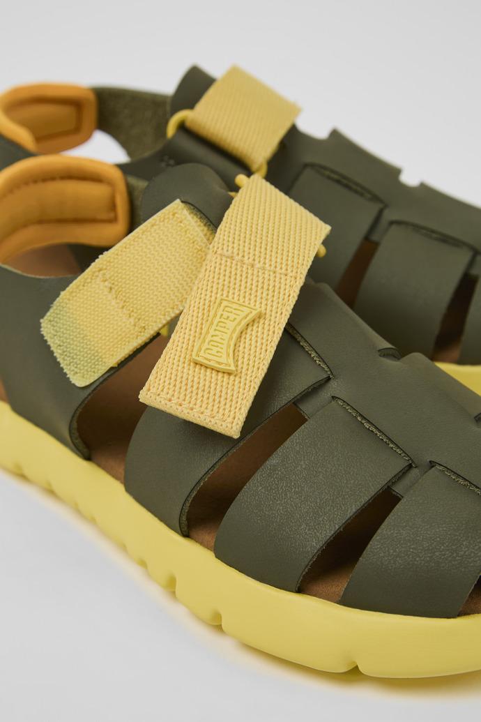 Oruga Green and yellow leather sandals for kids by CAMPER
