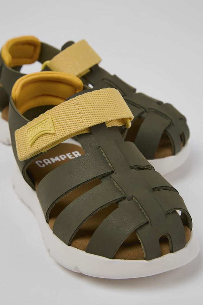 Oruga Green leather and textile sandals for kids by CAMPER