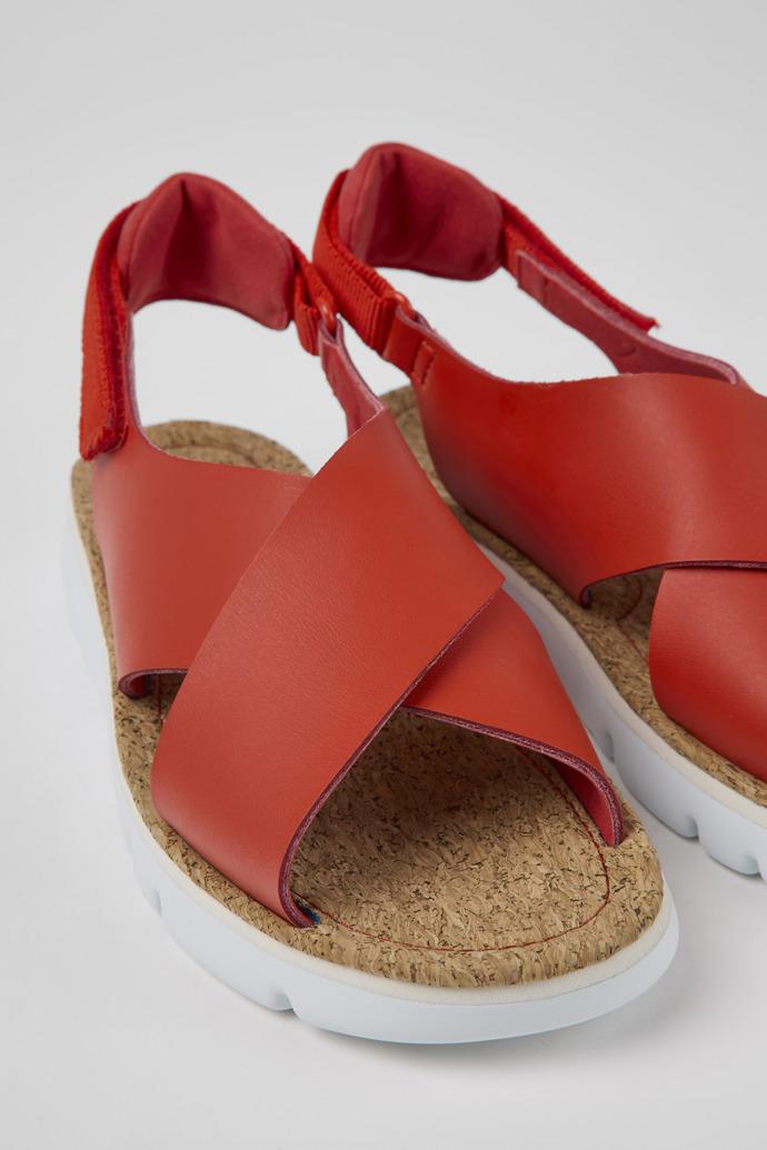 Oruga Red leather and textile sandals for women by CAMPER