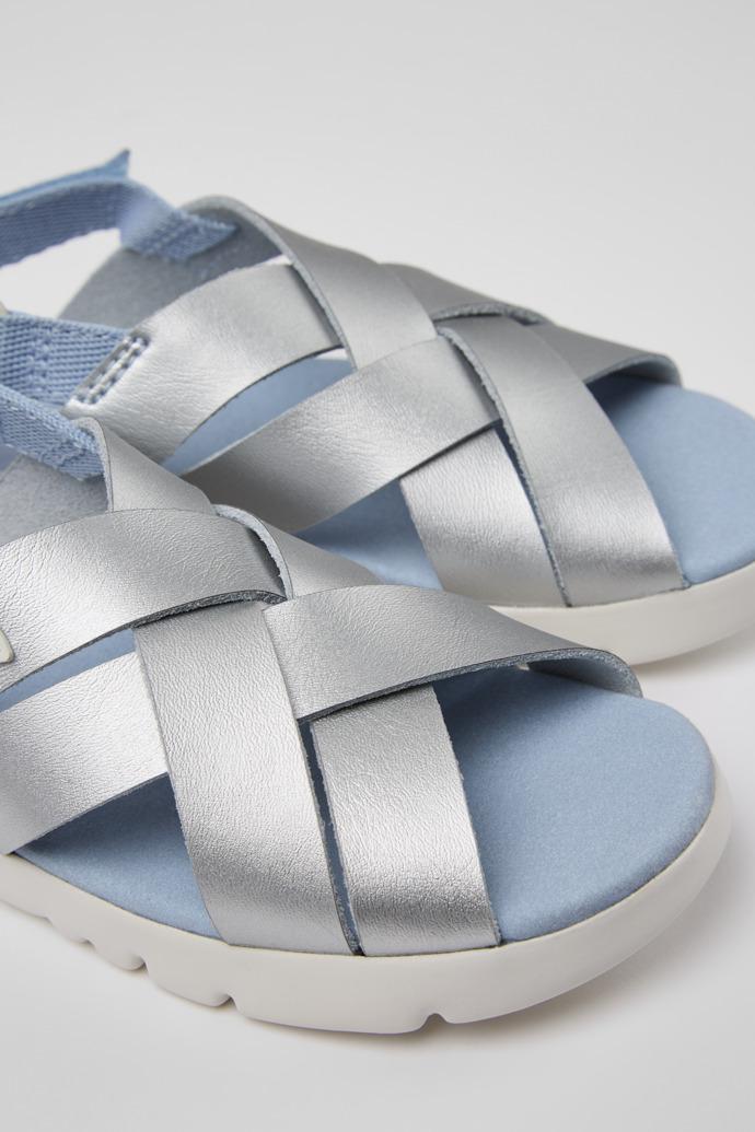 Oruga Silver leather sandals for kids by CAMPER